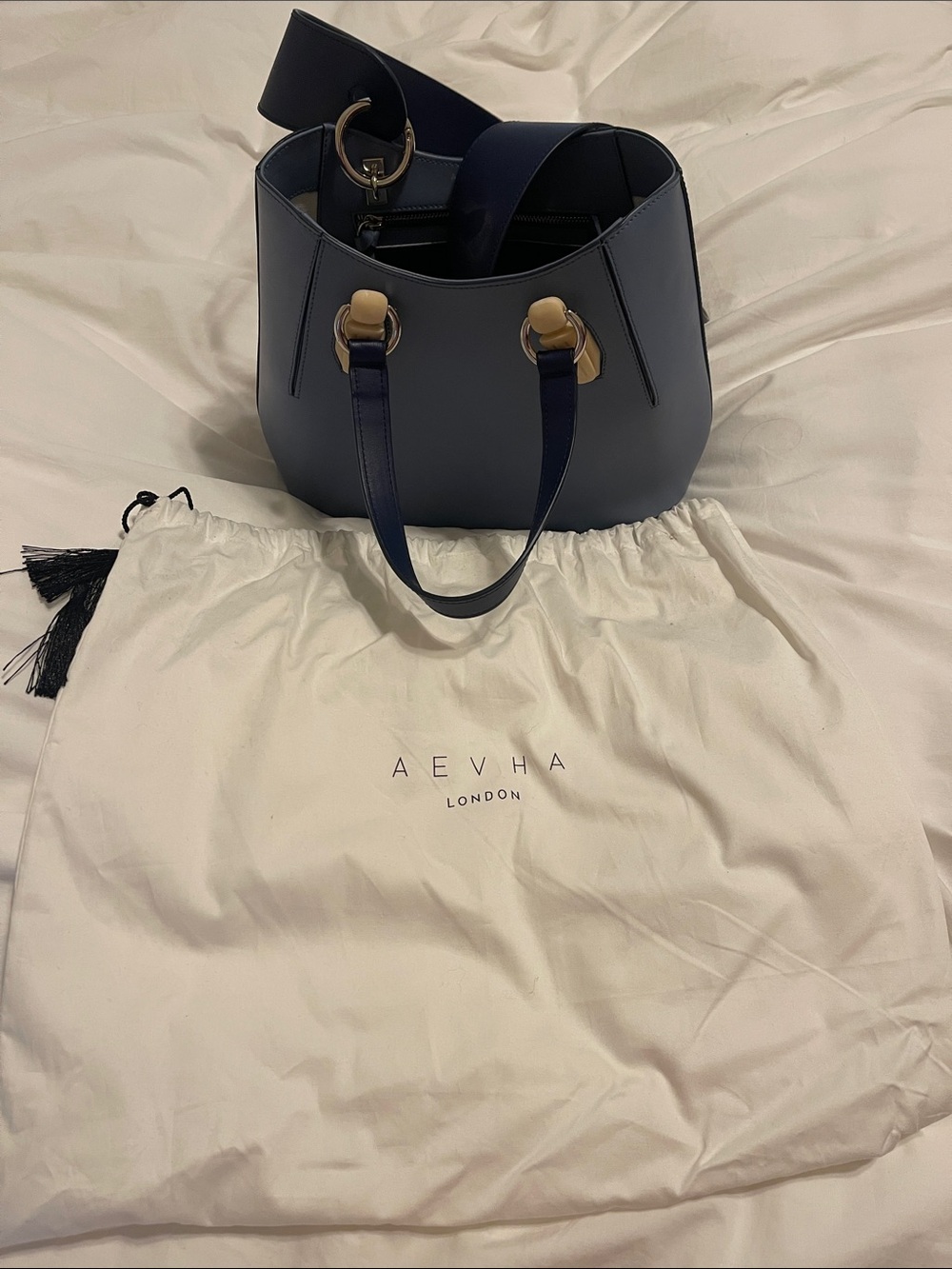 Navy Structured Leather Tote